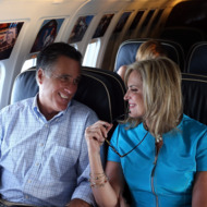 IN FLIGHT, UNITED STATES - SEPTEMBER 01: Republican presidential candidate, former Massachusetts Gov. Mitt Romney (L) and his wife Ann Romney talk on the campaign plane on September 1, 2012 en route to New Hampshire. Mitt Romney is going to his vacation home in New Hampshire for a few days off following the Republican National Convention and a few days of campaigning. (Photo by Justin Sullivan/Getty Images) IN FLIGHT, UNITED STATES - SEPTEMBER 01: Republican presidential candidate, former Massachusetts Gov. Mitt Romney (L) and his wife Ann Romney talk on the campaign plane on September 1, 2012 en route to New Hampshire. Mitt Romney is going to his vacation home in New Hampshire for a few days off following the Republican National Convention and a few days of campaigning. (Photo by Justin Sullivan/Getty Images)